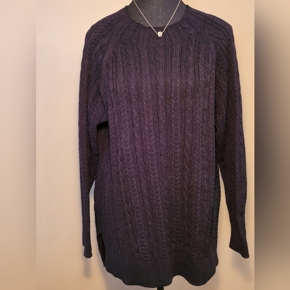 BLEU GRAY Navy Blue Cable Knit Crewneck Sweater, Size XL - Picture 3 of 13
